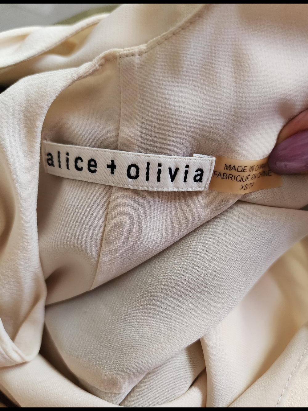 Alice + Olivia Colorblock Silk Cream and Olive Mini Dress XS - Picture 6 of 6
